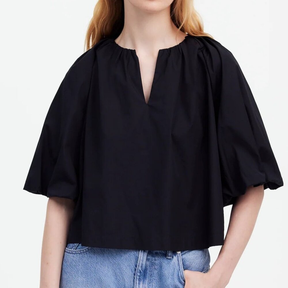 Madewell Black Puff Sleeve Peasant Blouse